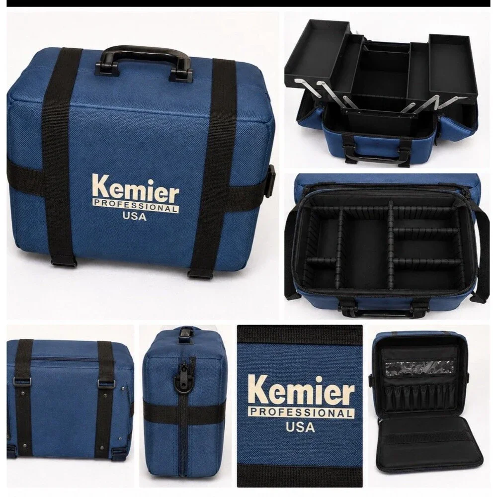 Kemier Professional USA Makeup Artist Cosmetic Train Case Blue Organizer